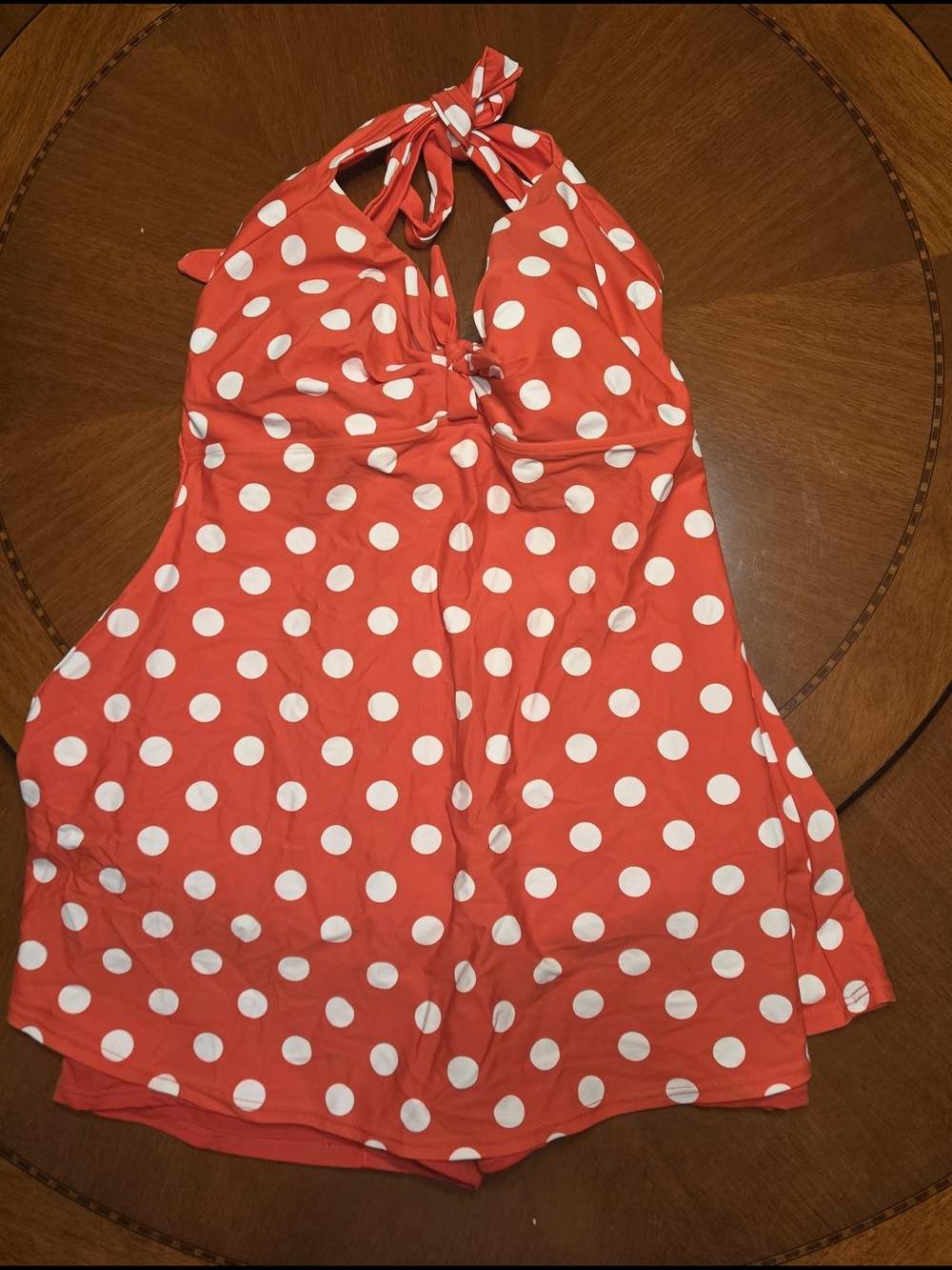 COCOSHIP Red White Polka Dot Halter Swimdress